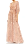 Mac Duggal Sequin Surplice A-line Gown In Apricot