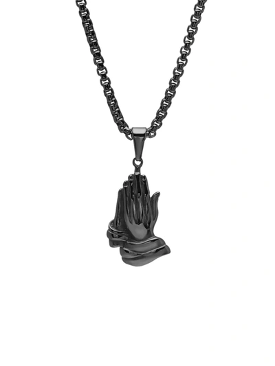 Anthony Jacobs Men's Black Ip Stainless Steel Prayer Hands Pendant Necklace
