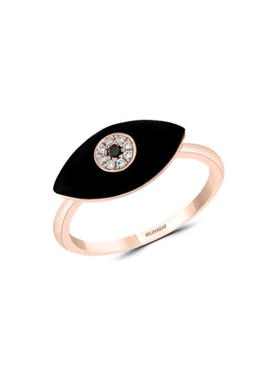 Effy Women's 14k Rose Gold, Black Onyx, White & Black Diamond Evil Eye Ring