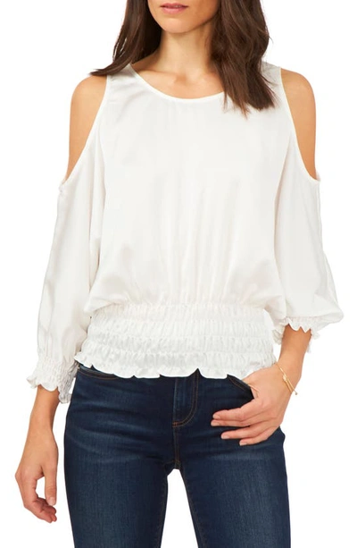 Vince Camuto Smocked Cold Shoulder Blouse In New Ivory