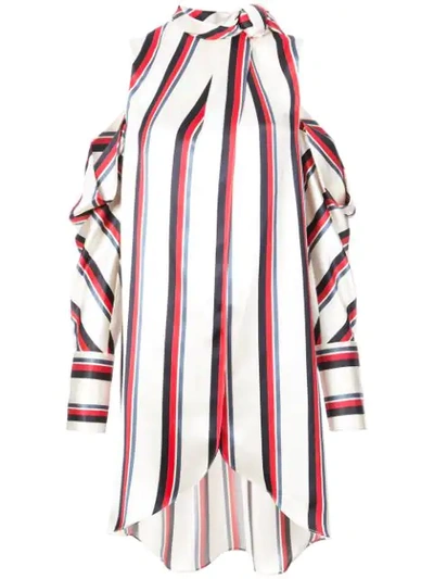 Monse Oversized Cold-shoulder Striped Satin-twill Blouse In White