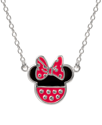 Disney Minnie Mouse Enamel Pendant Necklace In Sterling Silver, 16" + 2" Extender