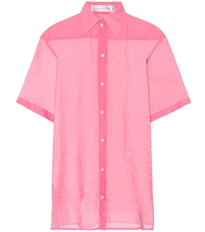 Victoria Beckham Short-sleeve Button-front Tech Muslin Shirt In Pink