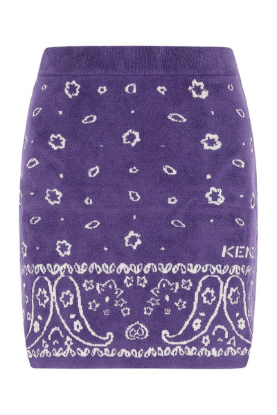 Kenzo Purple Bandana-jacquard Knitted Mini Skirt In Brown