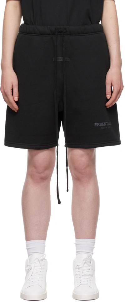 Essentials Black Fleece Sweat Shorts In Stretch Limo