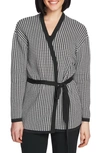Chaus Houndstooth Belted Cotton Cardigan In Dk Willow