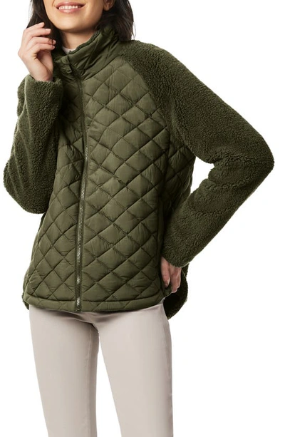 Bernardo Mixed Media Quilted Faux Fur Jacket In Fig Leaf