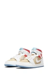 Jordan 1 Mid Se Sneaker In Sesame/ White/ Crimson/ Blue