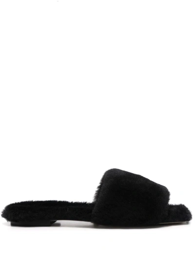 Aeyde Anna Shearling Slippers In Black  