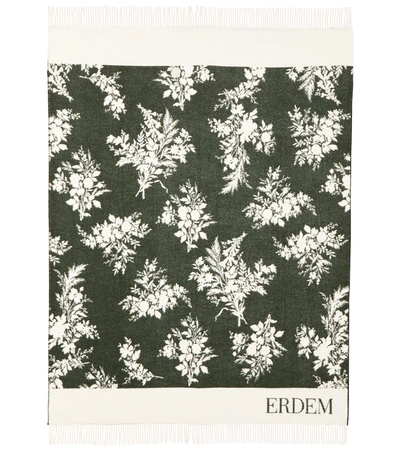 Erdem Fringed Floral-jacquard Merino Wool And Cashmere-blend Throw In Green