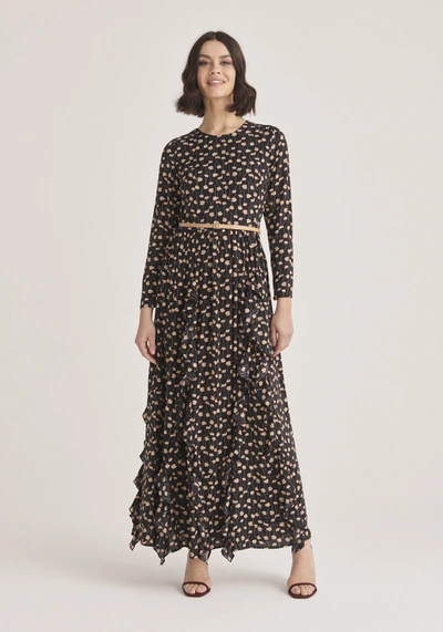 Paisie Floral Maxi Dress With Belt In Black