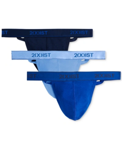 2(x)ist Men's 3-pk. Cotton Essential Y-back Thongs In Navy,cobalt,porcelain