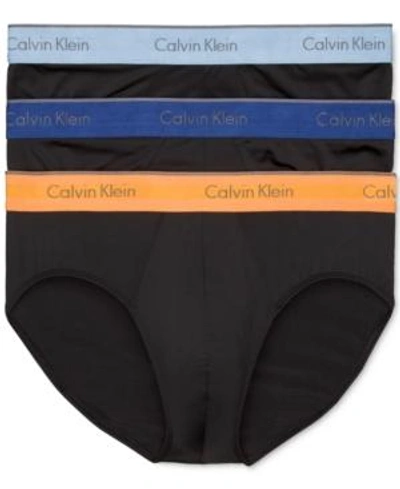 Calvin Klein Men's Microfiber Stretch Brief 3-pack In Blk W/ Color Wstbd