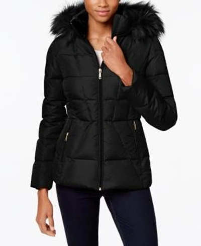 Calvin Klein Petite Faux-fur-lined Down Coat In Black