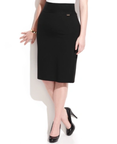 Calvin Klein Plus Size Pull-on Tummy-control Pencil Skirt In Black