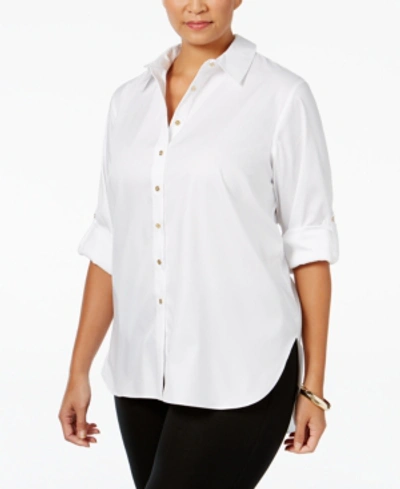 Calvin Klein Plus Size High-low Button-front Shirt In White