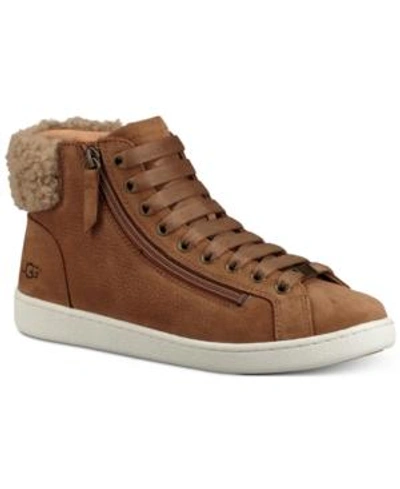 Ugg Olive Leather And Sheepskin High Top Sneakers In Chestnut Nubuck Leather