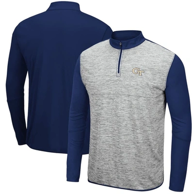 Colosseum Men's Gray, Navy Georgia Tech Yellow Jackets Prospect Space-dye Quarter-zip Jacket In Gray,navy