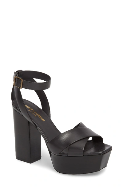 Saint Laurent Farrah Ankle-strap Leather Platform Sandals In Dark Grey