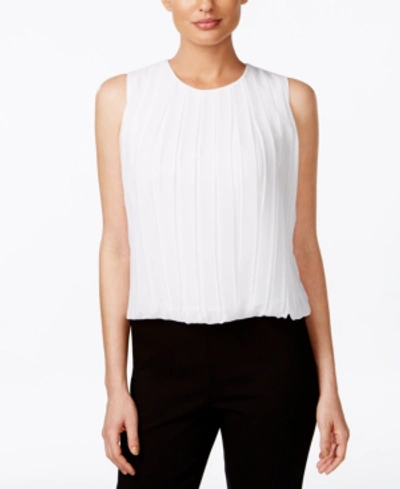 Calvin Klein Sleeveless Pleated Blouse In Khaki