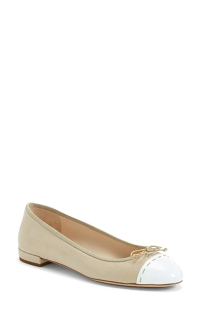 Prada Rope And White Canvas Cap Toe Ballet Flats In Corda / White