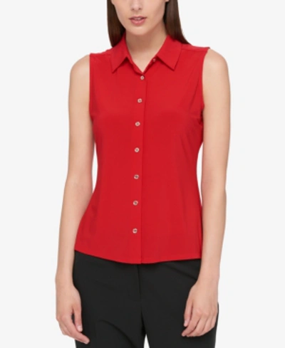 Tommy Hilfiger Sleeveless Button-up Blouse In Red