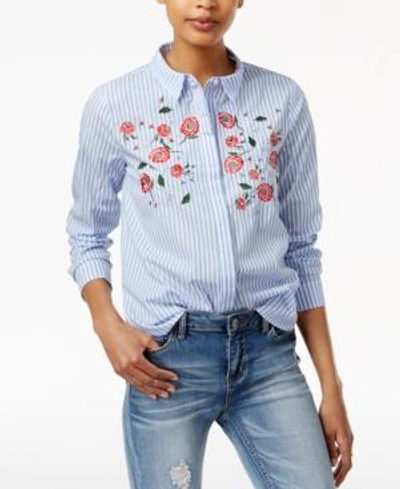 Endless Rose Embroidered Cotton Shirt In Periwinkle Combo