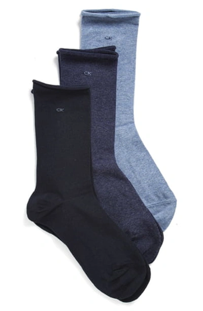 Calvin Klein Roll Top Trouser Socks, Set Of 3 In Navy Combo