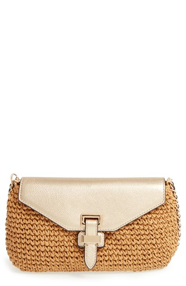 Michael Michael Kors 'large Naomi' Straw Clutch In Pale Gold/ Gold ...