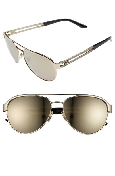 Versace Mirrored Aviator Sunglasses W/ Split Greek Key Arms In Pale Gold