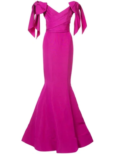 Marchesa Couture Off The Shoulder Fitted Faille Gown In Pink