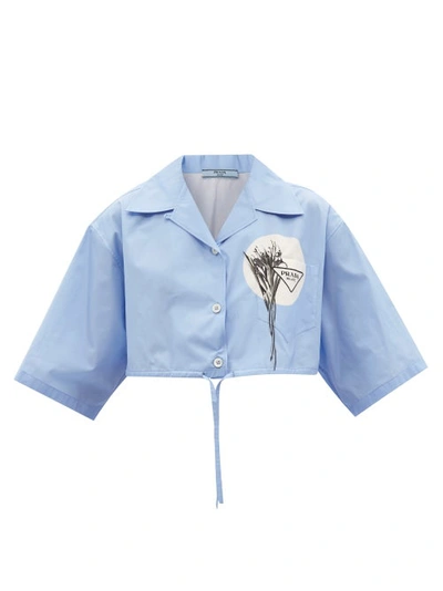 Prada Floral Print Cropped Shirt In Light Blue