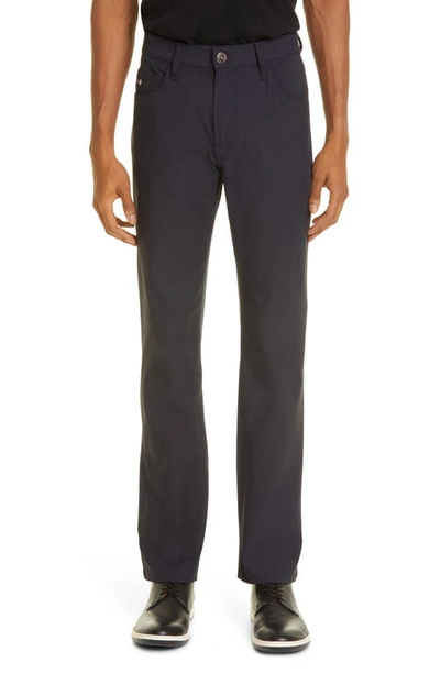Emporio Armani Stretch Five Pocket Pants In Solid Blue Navy