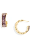 Short & Suite Baguette Crystal Eternity Hoop Earrings In Purple