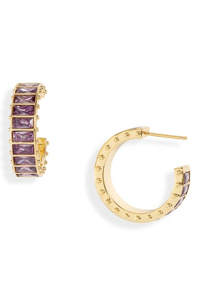Short & Suite Baguette Crystal Eternity Hoop Earrings In Purple