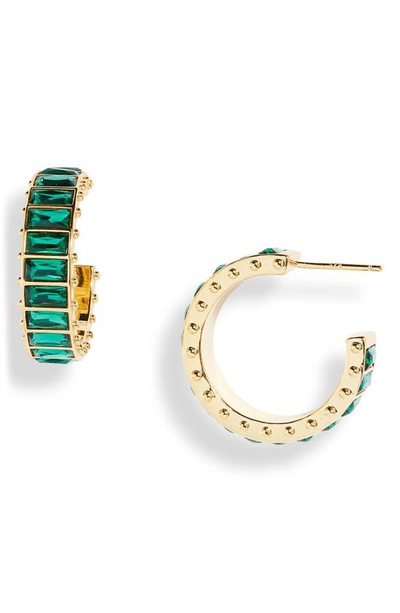 Short & Suite Baguette Crystal Eternity Hoop Earrings In Green/gold
