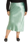 Vince Side Slit Satin Midi Skirt In Hemlock