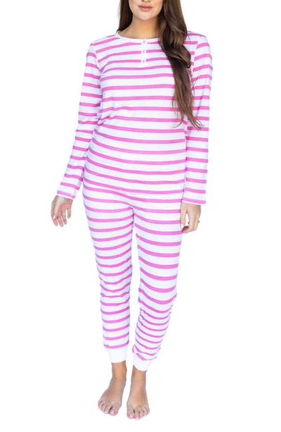 Sant And Abel Stripe Henley Cotton Pajamas In Pink