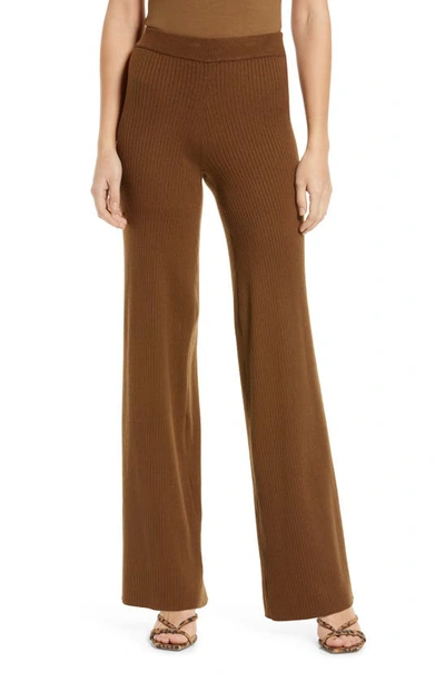 Good American Ribbed Wide-leg Mid-rise Woven Trousers In Sepia001