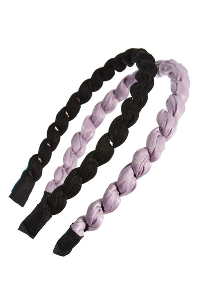 Tasha Assorted 2-pack Braided Headbands In Black Dusty Lilac