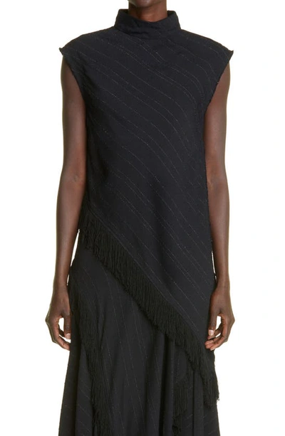 Proenza Schouler Asymmetric Fringed Crepe Top In Black