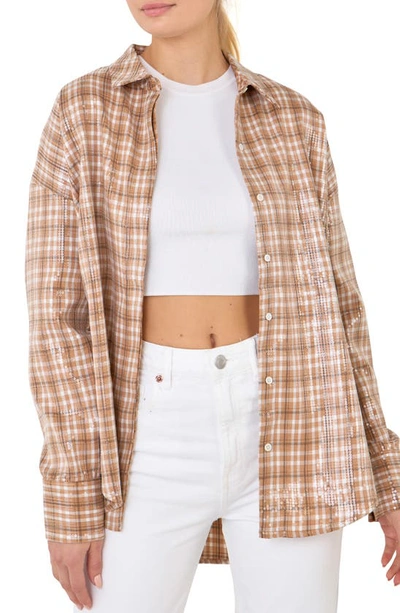 Grey Lab Plaid Sequin Button-up Shirt In Tan