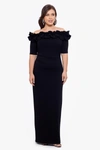 Xscape Long Crepe Off The Shoulder Gown In Black
