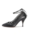 Alaïa 90mm Calf Leather Pumps With Studs And Ankle Wrap Tie In 999 Noir