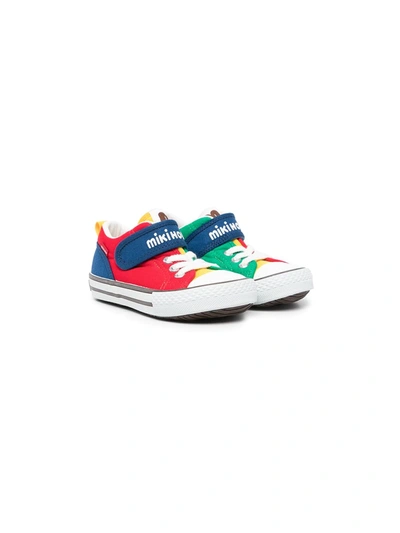 Miki House Kids' Colour-block Embroidered-logo Sneakers In Red
