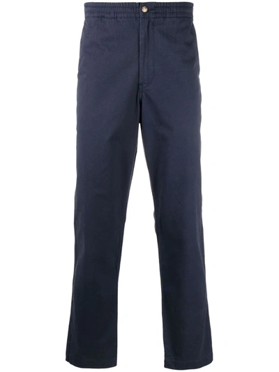 Polo Ralph Lauren Navy Cotton Straight-leg Trousers In Blue