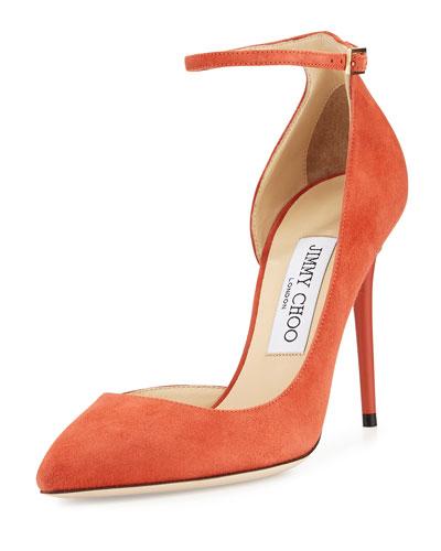 Jimmy Choo Lucy Half-d'orsay Suede Pump, Coral | ModeSens