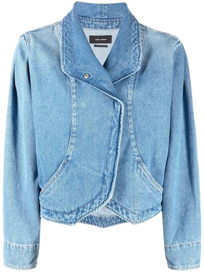Isabel Marant Puff-sleeved Concealed Denim Jacket In Blue
