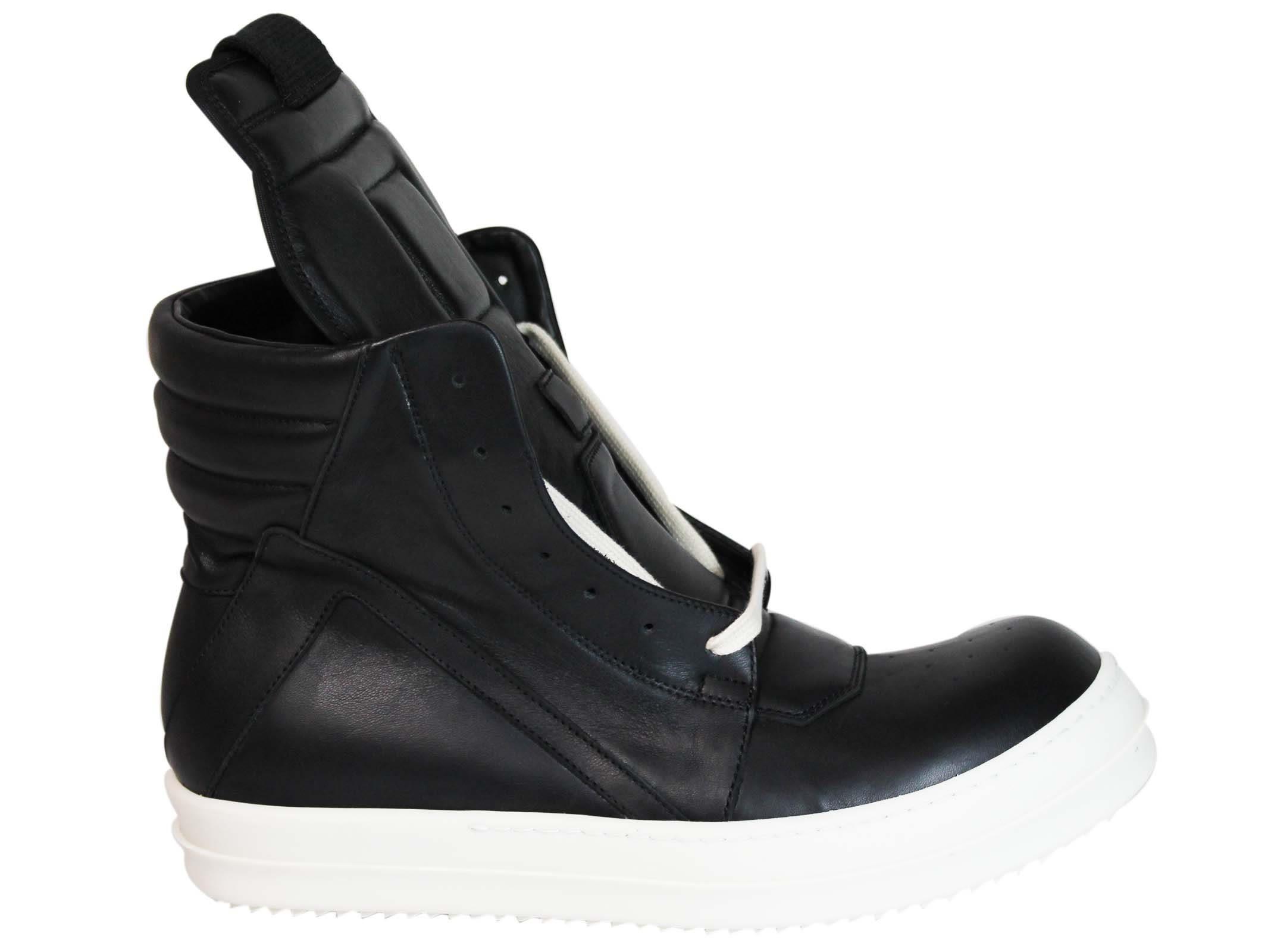 Rick Owens Black And White Geobasket High Sneakers | ModeSens