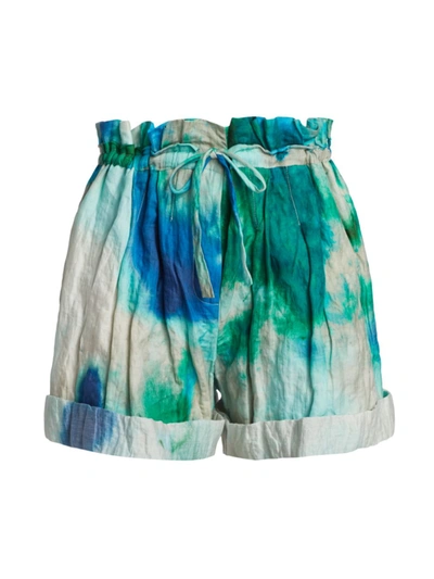Jason Wu Collection Crinkle Memory Paperbag Shorts In Green Multi
